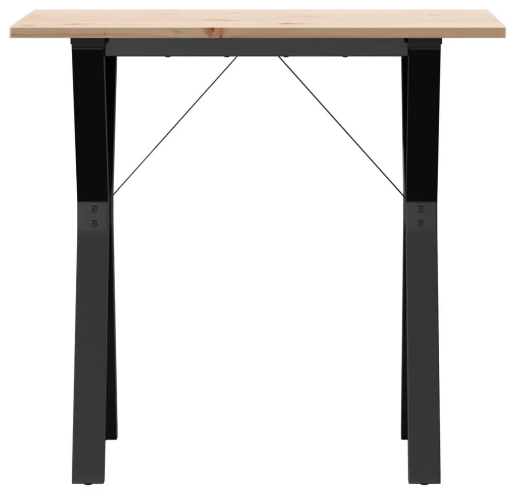 tömör fenyőfa és acél étkezőasztal Y-vázzal 80x50x75 cm