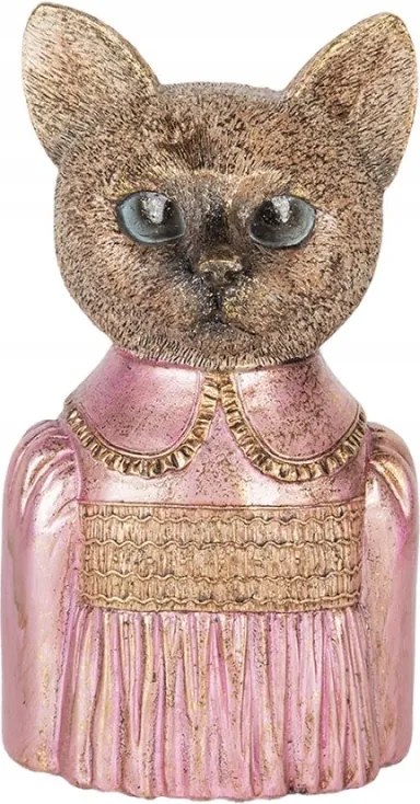 Dekoratív macska mellszobor rózsaszín ruhában 14x11x23 cm
