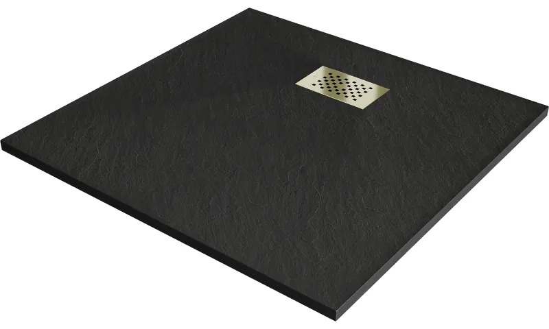 Mexen Hugo négyzet alakú SMC zuhanytálca, 90 x 90 cm, fekete, arany burkolattal - 42709090-G