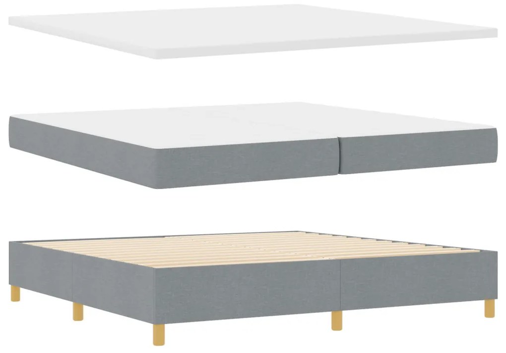 Boxspring Ágy Matraccal és LED Fénnyel Világosszürke 200x200 cm Szövet