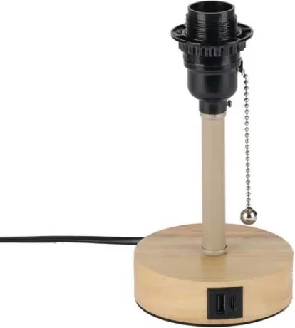 Brilagi - Asztali lámpa USB-porttal TABLON 1xE27/25W/230V tölgy/bézs