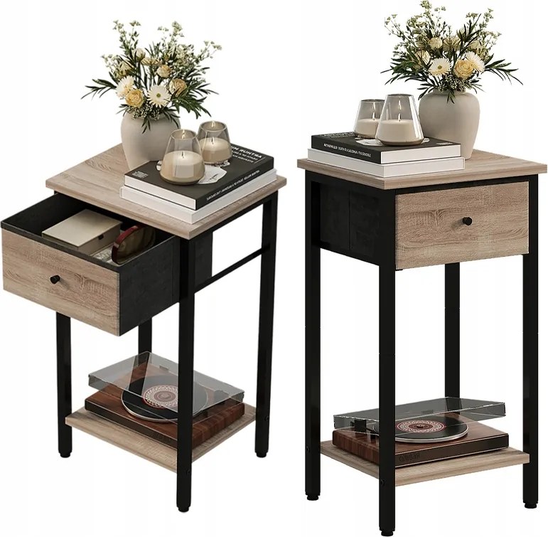 Éjjeli Asztal Komód Szekrény Fiókos Polc Világos Ipari Barna Loft 51CM