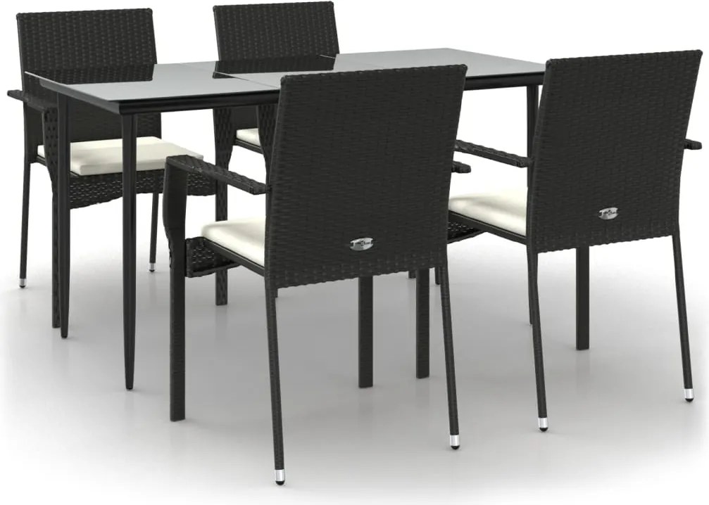 vidaXL 5 részes fekete polyrattan kerti étkezőgarnitúra párnákkal