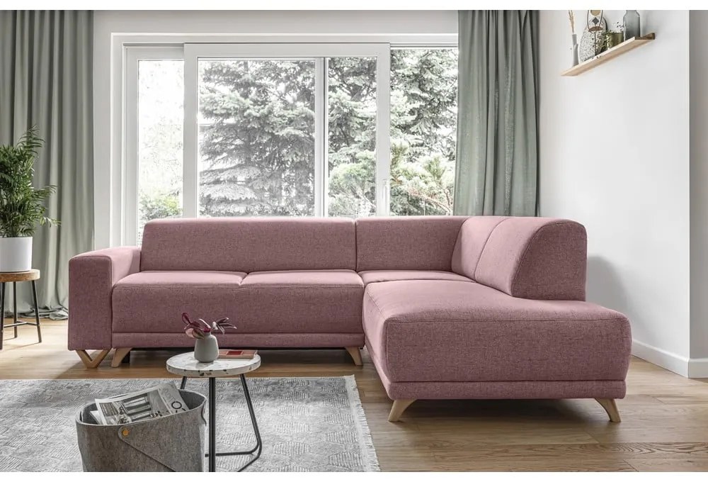 Rózsaszín kinyitható-tárolóhelyes sarokkanapé (jobb oldali-L alakú) Classy Sophie – Miuform
