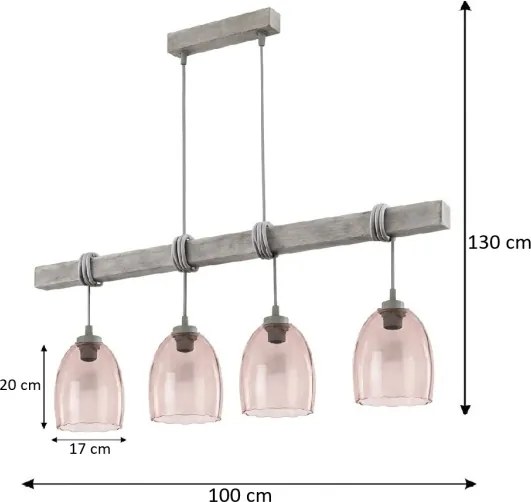 Brilagi - Zsinóros csillár WOOD GLASS 4xE27/60W/230V fenyő/szürke/füstös bézs