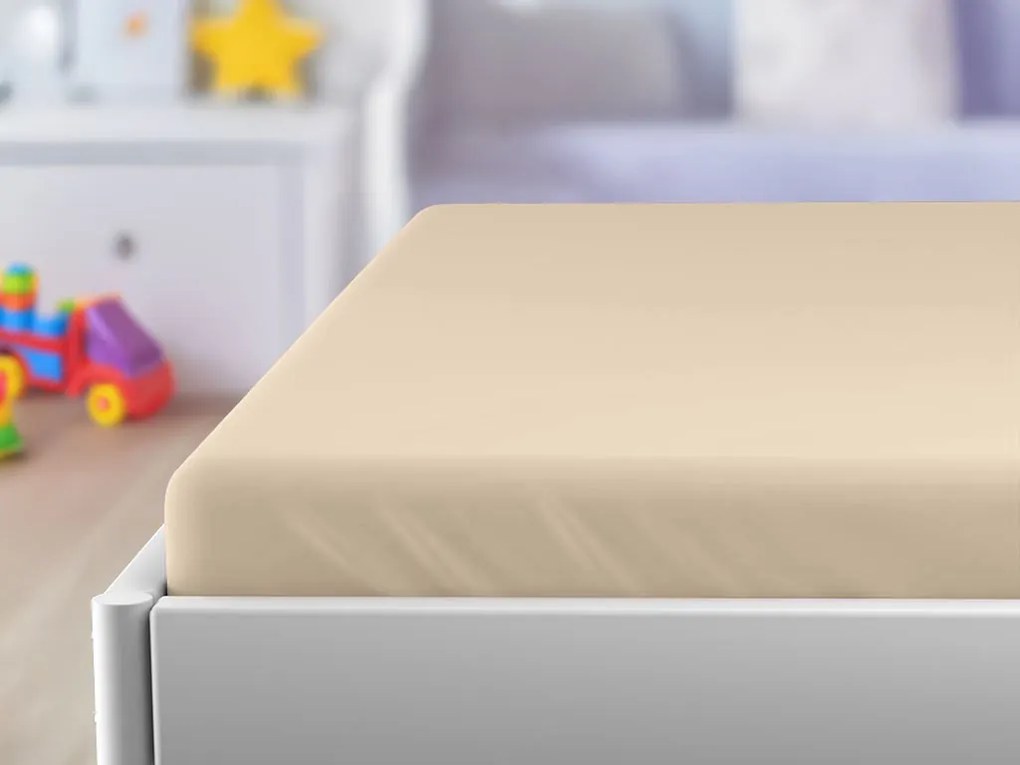 Jersey gumis lepedő gyerekágyhoz világos bézs 70 x 140 cm