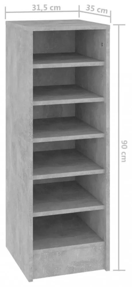 betonszürke szerelt fa cipősszekrény 31,5 x 35 x 90 cm