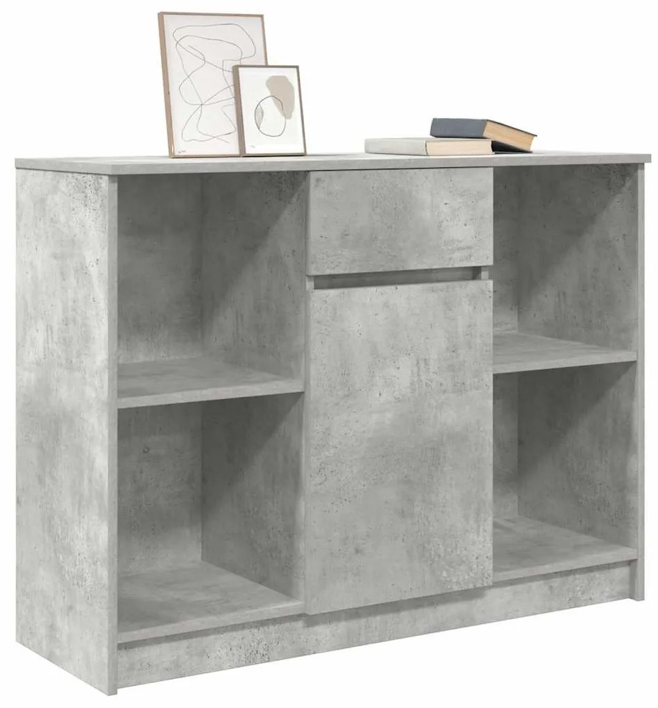 betonszürke szerelt fa tálalószekrény fiókos 101x35x76 cm