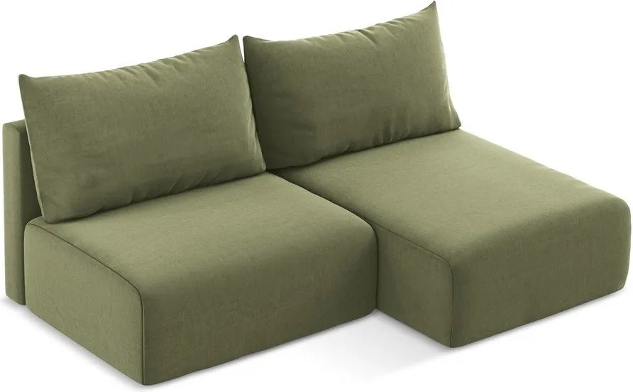 Zöld bársony kinyitható-tárolóhelyes sarokkanapé (jobb oldali-heverő résszel) Kalena – Makamii