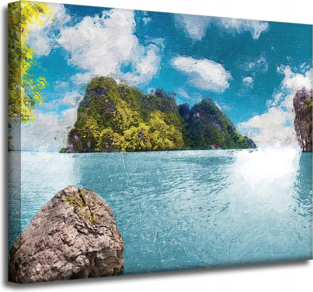 Vászonkép Olajművészet Szikla Víz Hegyek 50x40 cm Ideális ajándék