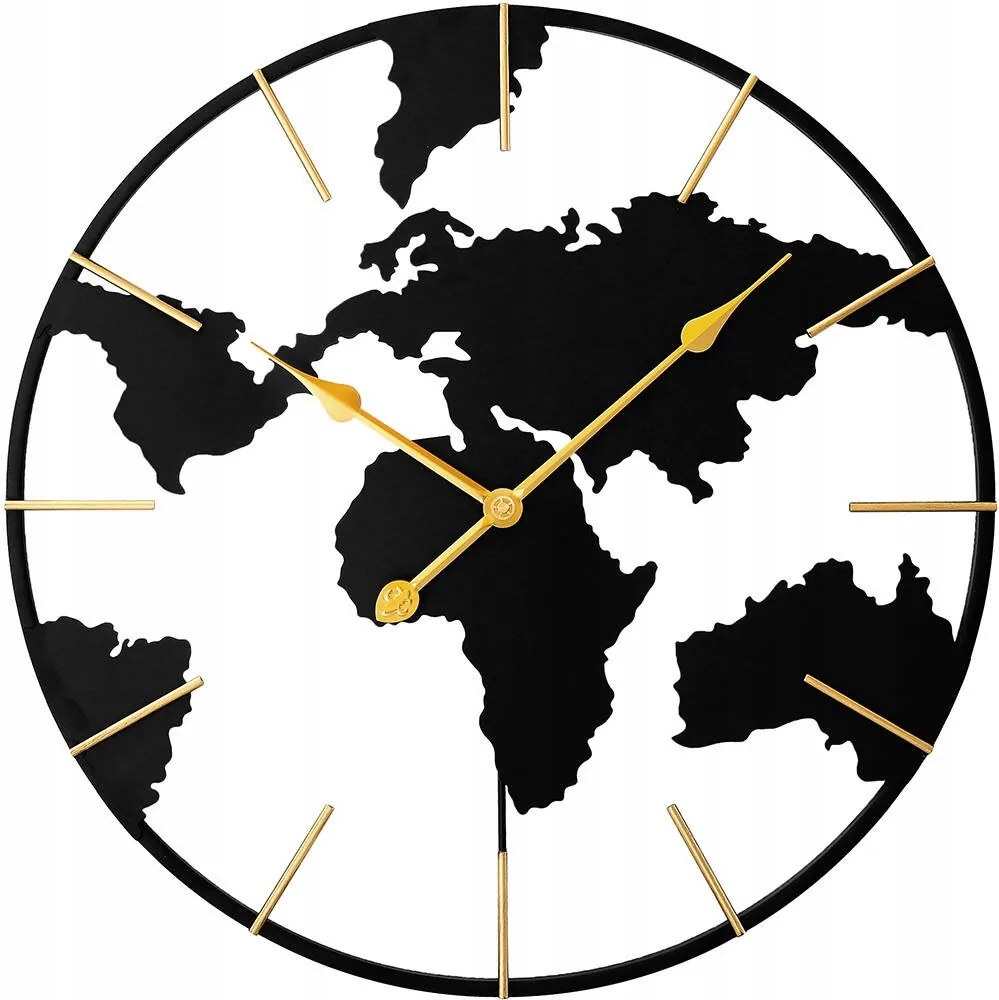 Nagy Fekete Fém Falióra Világtérkép Mpm E04.4484.90 60 cm