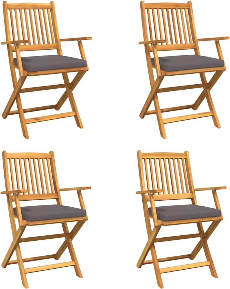 vidaXL Összecsukható szék 4 pcs Szürke 49 x 57.5 x 92cm Tömör akácfa
