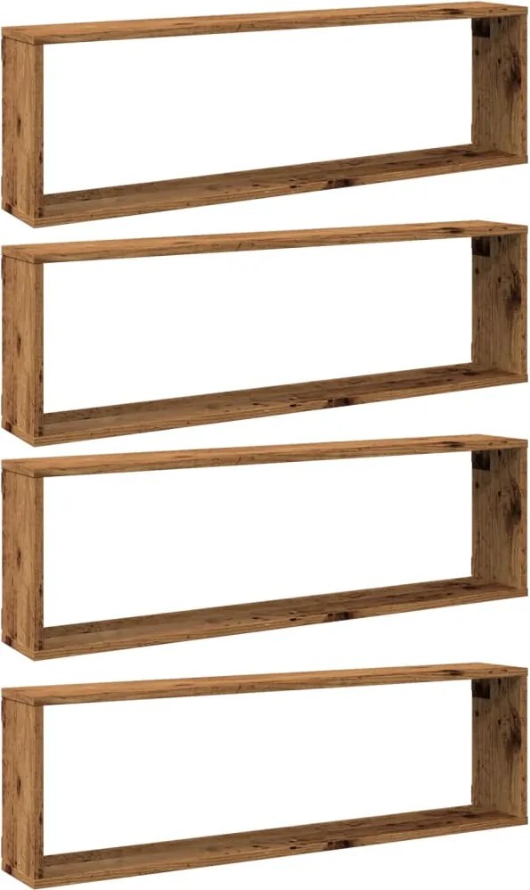 vidaXL 4 db antik fa színű szerelt fa fali kockapolc 100 x 15 x 30 cm