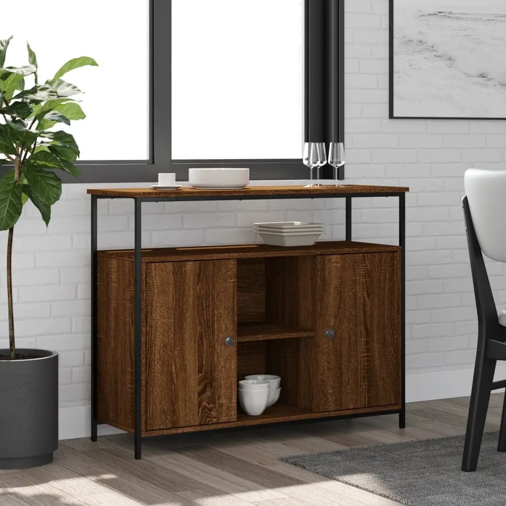 barna tölgy színű szerelt fa tálalószekrény 100 x 35 x 80 cm
