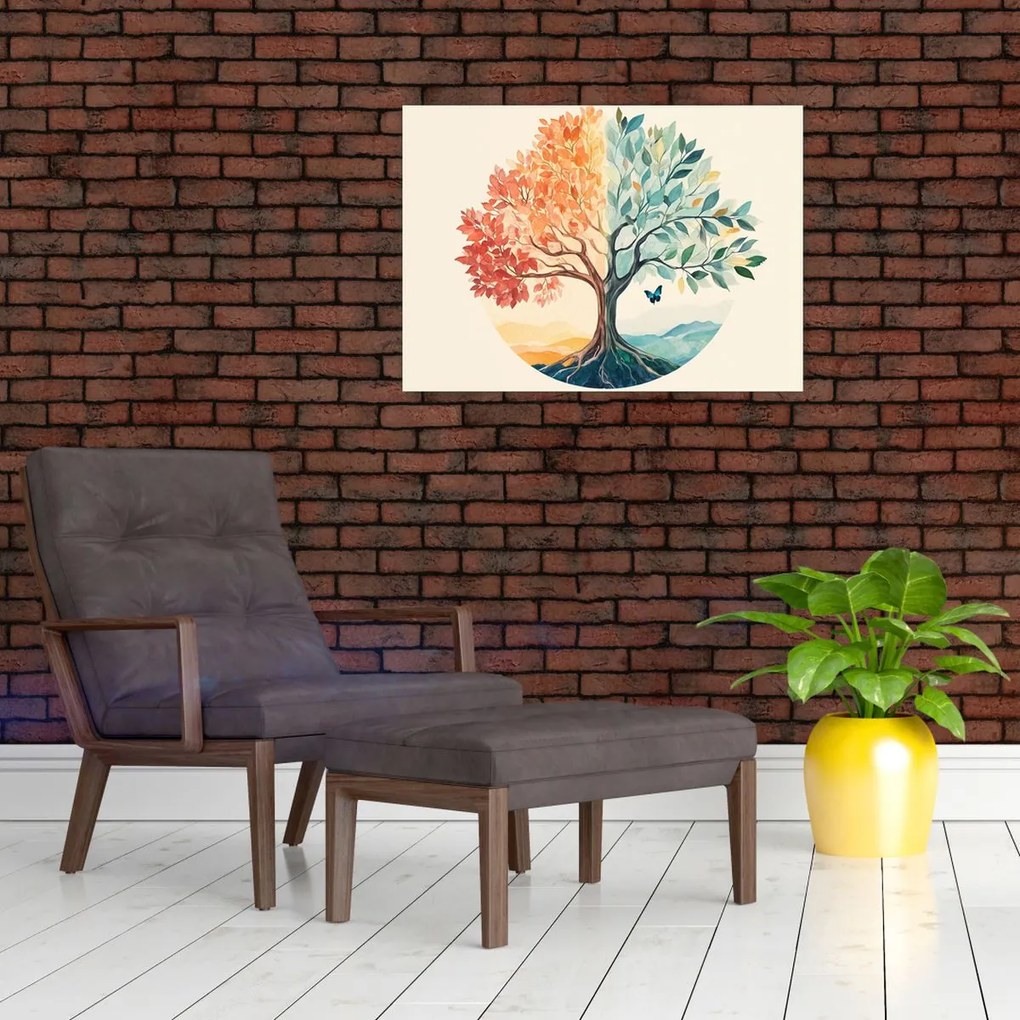 Kép – Duális fa pillangóval (70x50 cm)
