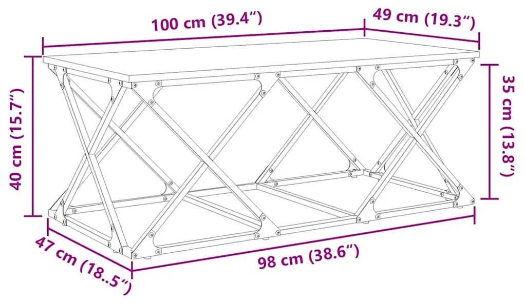 Dohányzóasztal Musta tammi 100 x 49 x 40 cm Faanyag