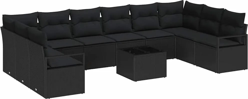 vidaXL Kerti Kanapé Szett párnával tárolóval 11 pcs Fekete polirattan