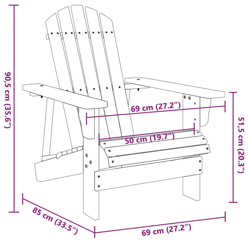 fehér tömör fenyőfa Adirondack szék 69 x 85 x 90,5 cm