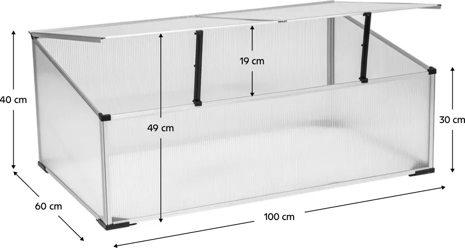Kerti üvegház/melegágy, polikarbonát, 100x60x30 cm, LENSAR