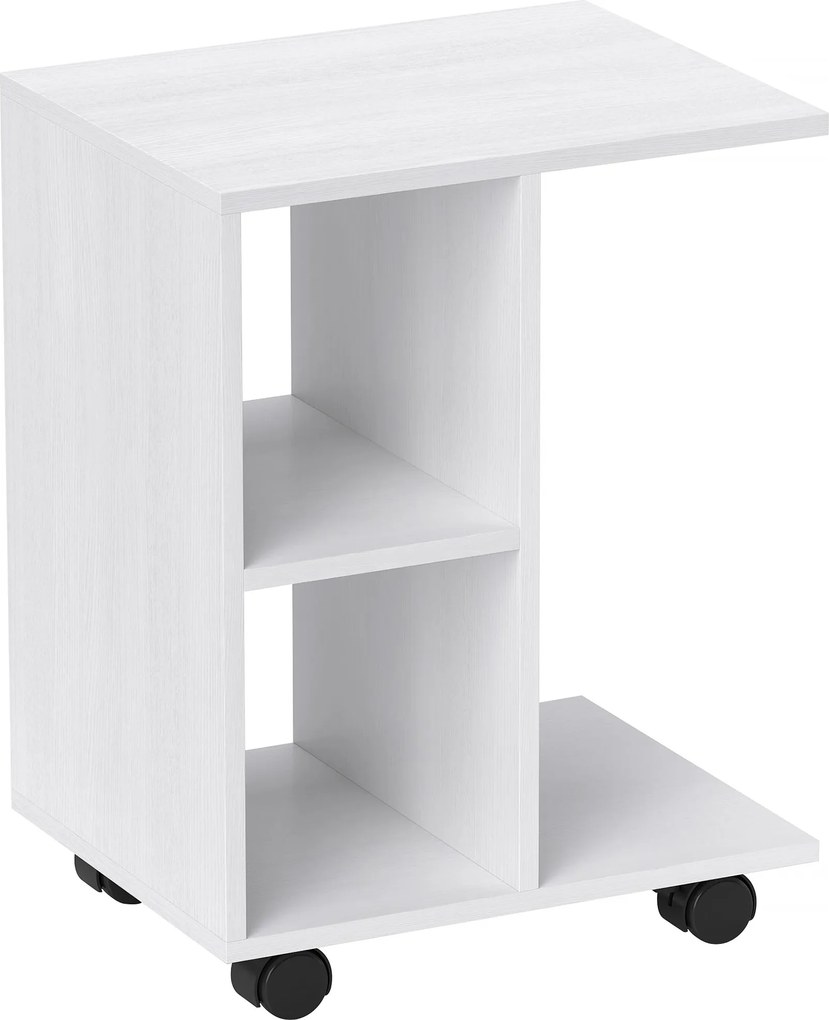 HOMCOM C-Formájú Oldalsó Asztal Görgőkkel, Kávézó Asztal, Hordozható Kanapé Asztal, Kis Terekhez, 45 x 35 x 58 cm, Fehér | Aosom