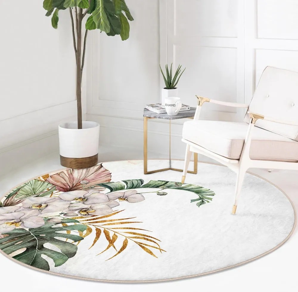 Krémszínű mosható-robotporszívóval tisztítható kerek szőnyeg ø 80 cm Comfort – Mila Home