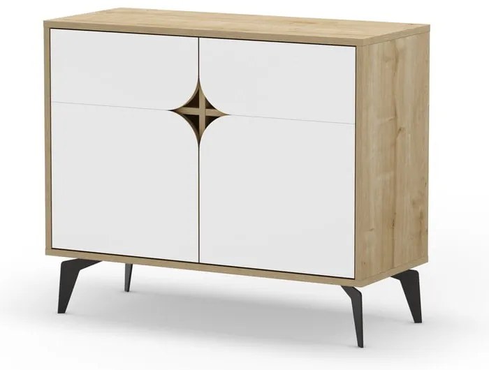 Fehér-natúr színű szekrény tölgyfa dekorral 95x79 cm Nola – Marckeric