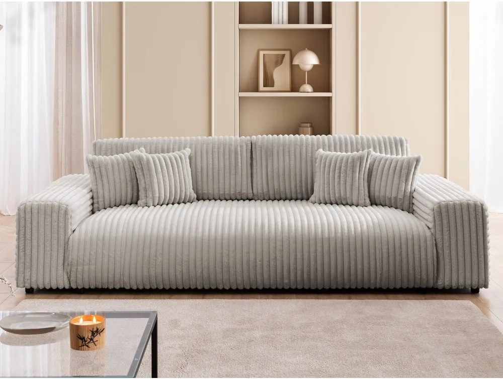 Világosszürke kordbársony kinyitható-tárolóhelyes kanapé 260 cm Justin – Ropez