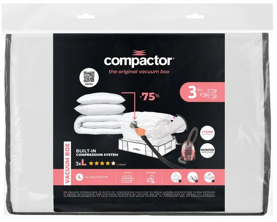 Vákuumos-megerősített textil ruhatároló doboz szett 3 db-os 45x65x15,5 cm Life – Compactor