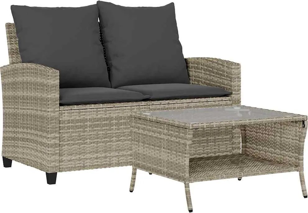 vidaXL 2 személyes polyrattan kerti kanapé asztallal&párnával
