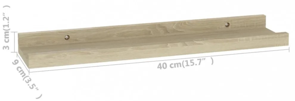 2 db sonoma tölgyfa fali polc 40 x 9 x 3 cm