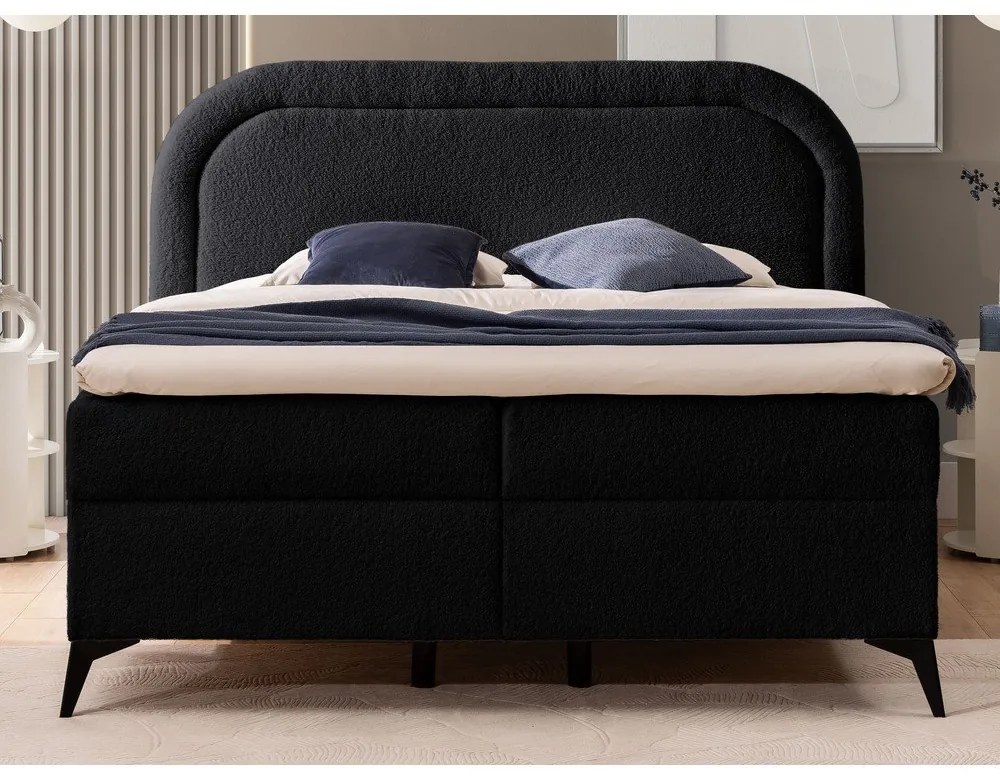 Fekete ágyneműtartós boxspring ágy 180x200 cm Ornes – Ropez