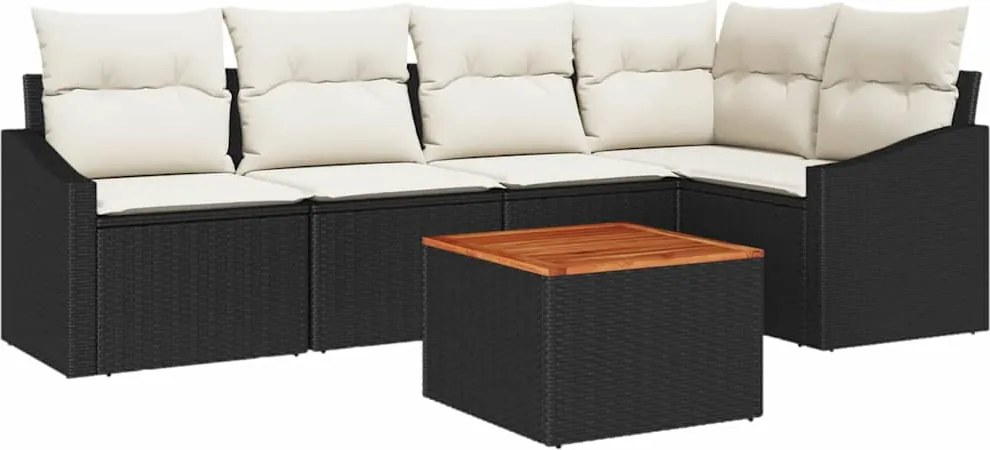 vidaXL Kerti Kanapé Szett tárolóval 6 pcs Fekete és Krém polirattan