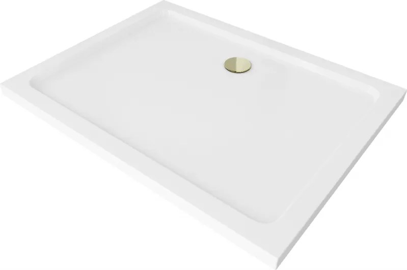 Mexen Flat téglalap alakú slim zuhanytálca 110 x 80 cm, fehér, arany szifon - 40108011G