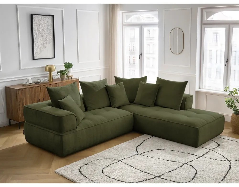 Zöld zsenília sarokkanapé (jobb oldali-L alakú) Whesley – Bobochic Paris