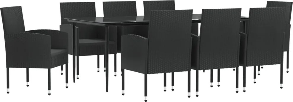 vidaXL 9 részes fekete polyrattan és acél kerti étkezőgarnitúra