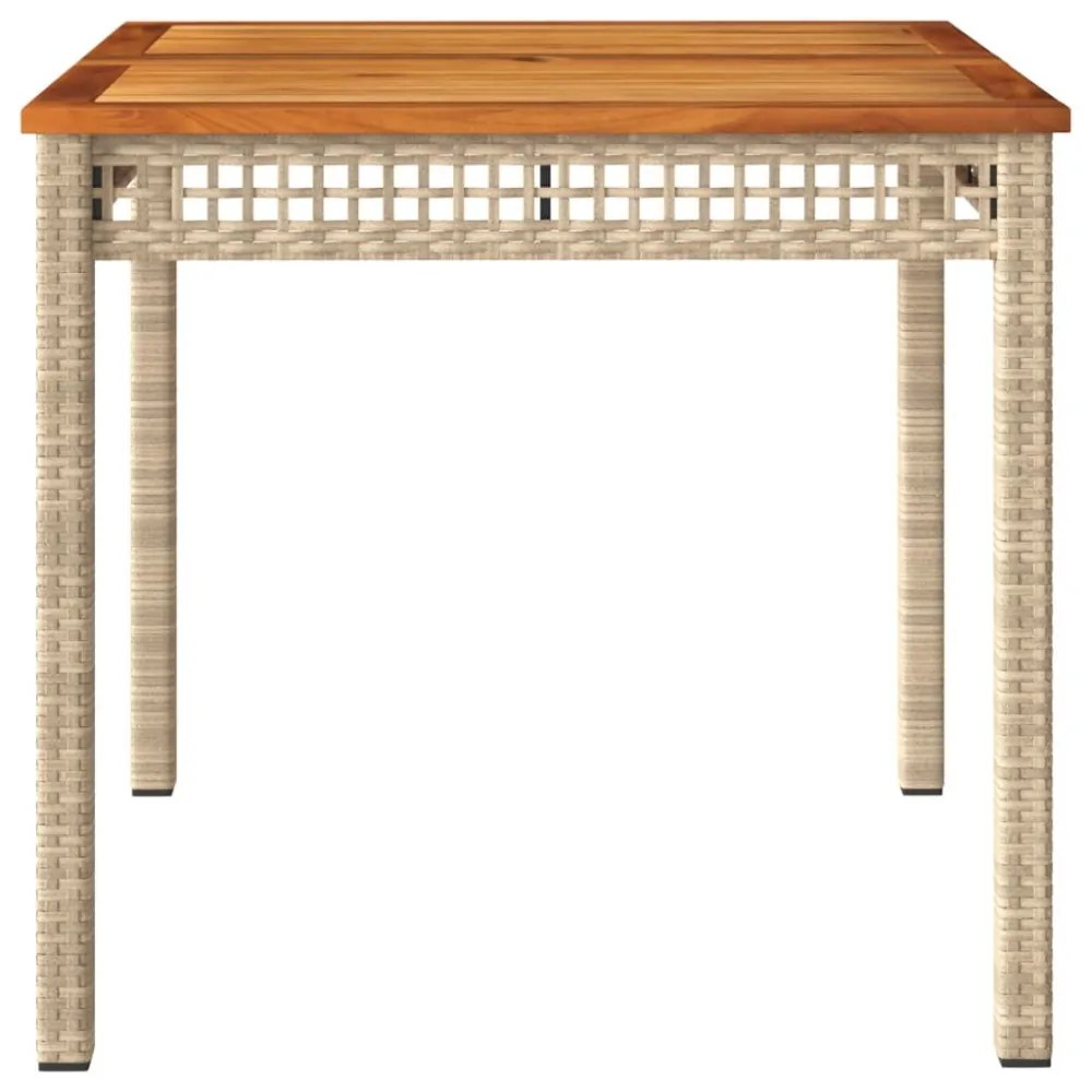 bézs polyrattan és akácfa kerti asztal 80 x 80 x 75 cm