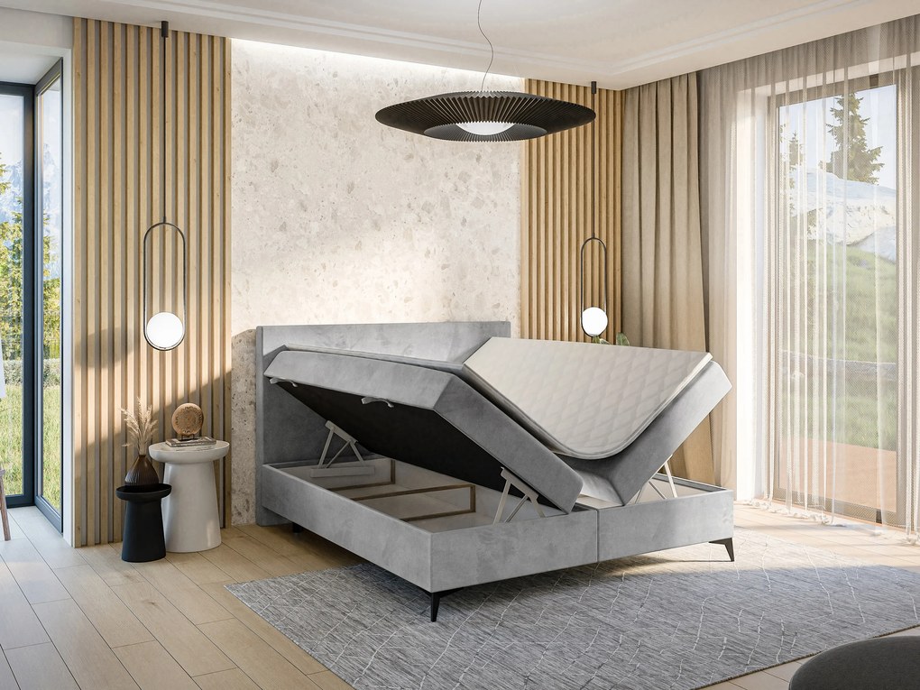 Franciaágy Boxspring 160 cm Ricky (szürke) (matraccal és tárolóhellyel). Akció -16%. 1043439