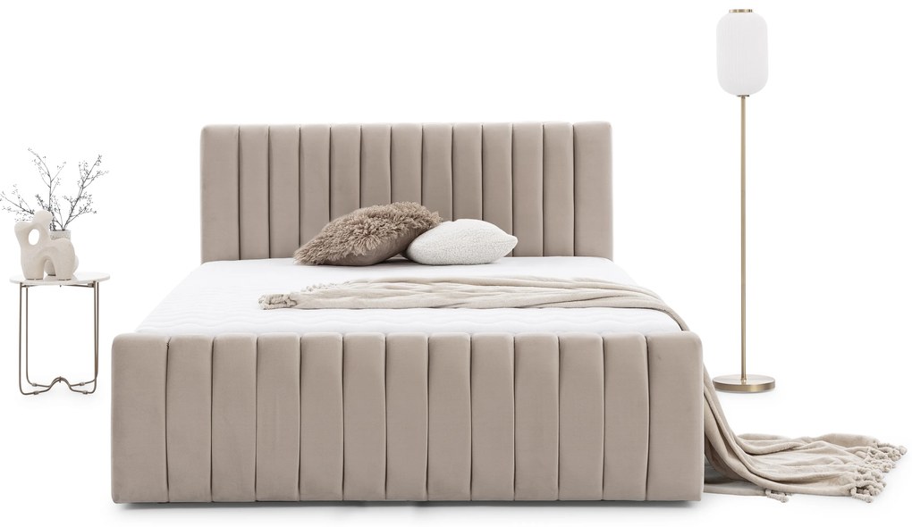 Nicole franciaágy 160x200 tárolóval - bézs Velluto 2 bársony