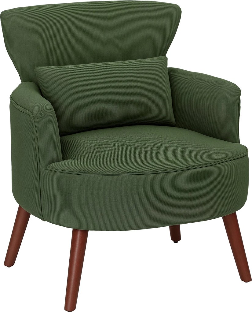 HOMCOM Modern Kárpitozott Fotel Deréktámasz Párnával és Vastag Ülőfelülettel, Vellúr Fotel Háttámlával és Gumi Fából Készült Lábakkal, Zöld | Aosom