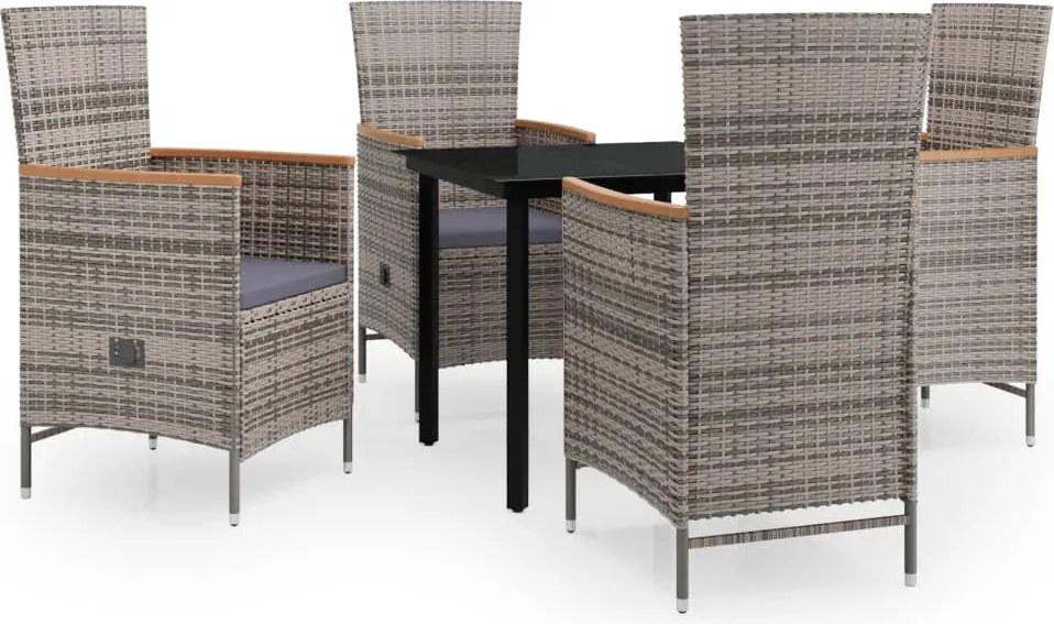 vidaXL 5 részes szürke kerti étkezőgarnitúra párnákkal