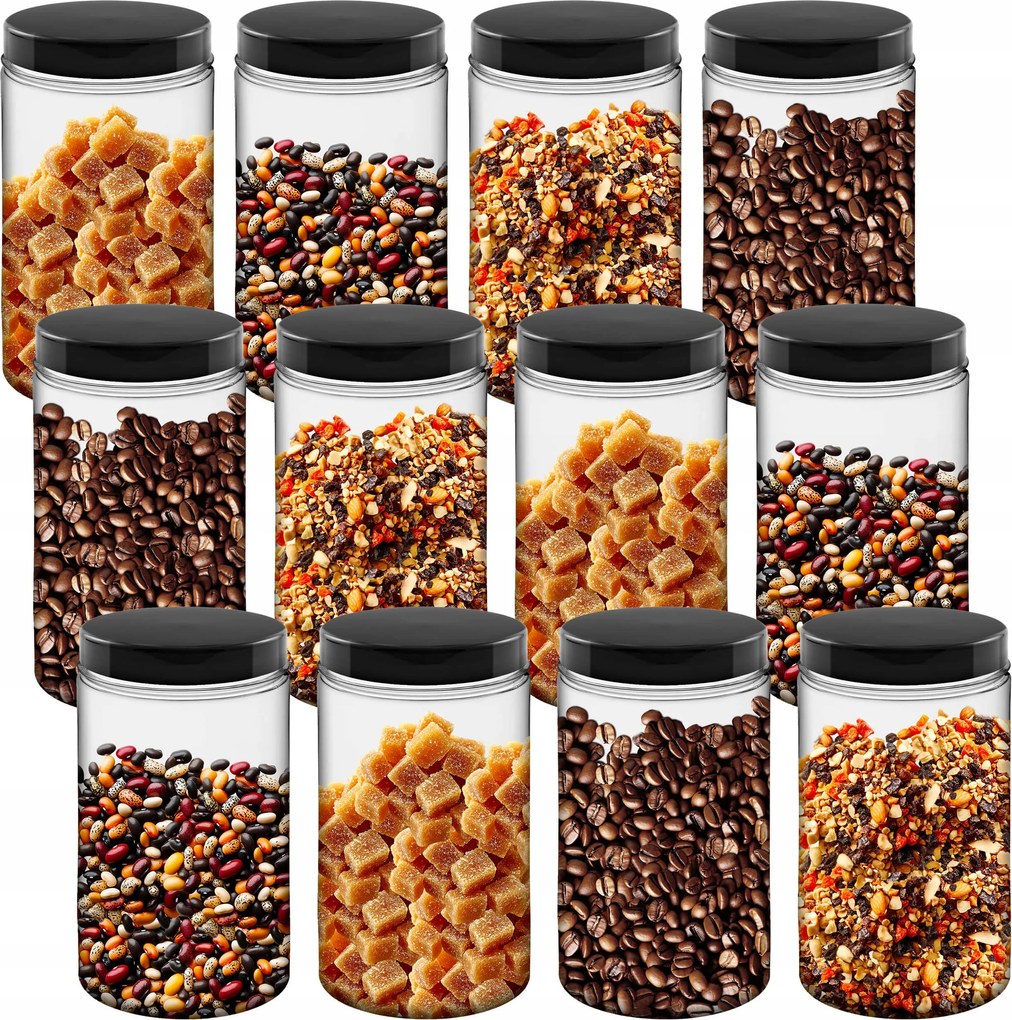 Műanyag Tároló Tégely Készlet Liszt Cukor 12x1,25L 1250ML