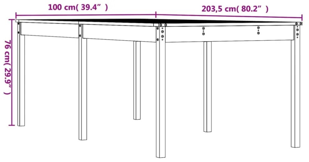 mézbarna tömör fenyőfa kerti asztal 203,5 x 100 x 76 cm