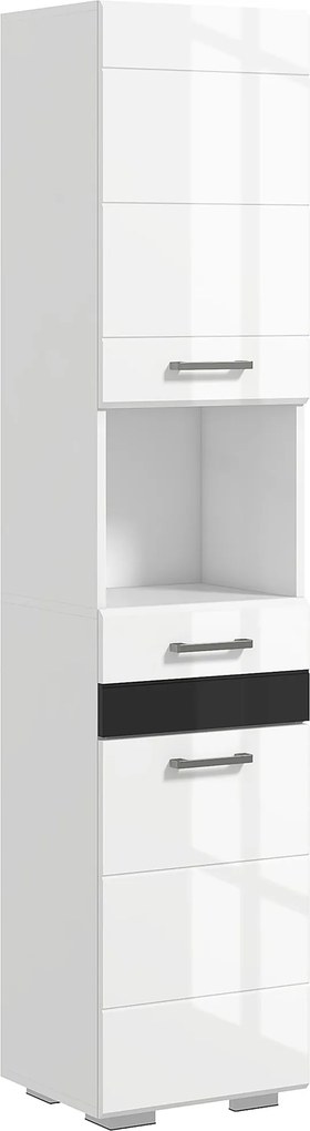 kleankin Térmentes Fürdőszoba Oszlop MDF-ből, Fürdőszobai Szekrény Nyitott Polccal, Fiókkal és Zárt Szekrénnyel, 37x32.5x170 cm, Fényes Fehér | Aosom