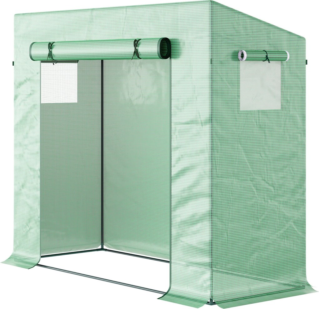 Outsunny Üvegház, 200 x 76 x 168 cm Polietilén Üvegház Roll-Up Ajtóval, Hideg Ágyás, Paradicsomház Oldalsó Ablakkal, PE Rácsfilm, Télálló Növényház Ke