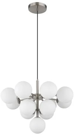 Globo 56143-13N Függeszték fém matt nikkel, fehér színű üveg gömbök, fekete textil kábel, ø: 560mm, M: 1200mm, 13x G9 LED 5W 230V izzók nélkül