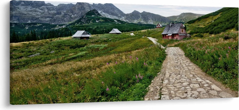 Kép - Hegyi táj házakkal (120x50 cm)