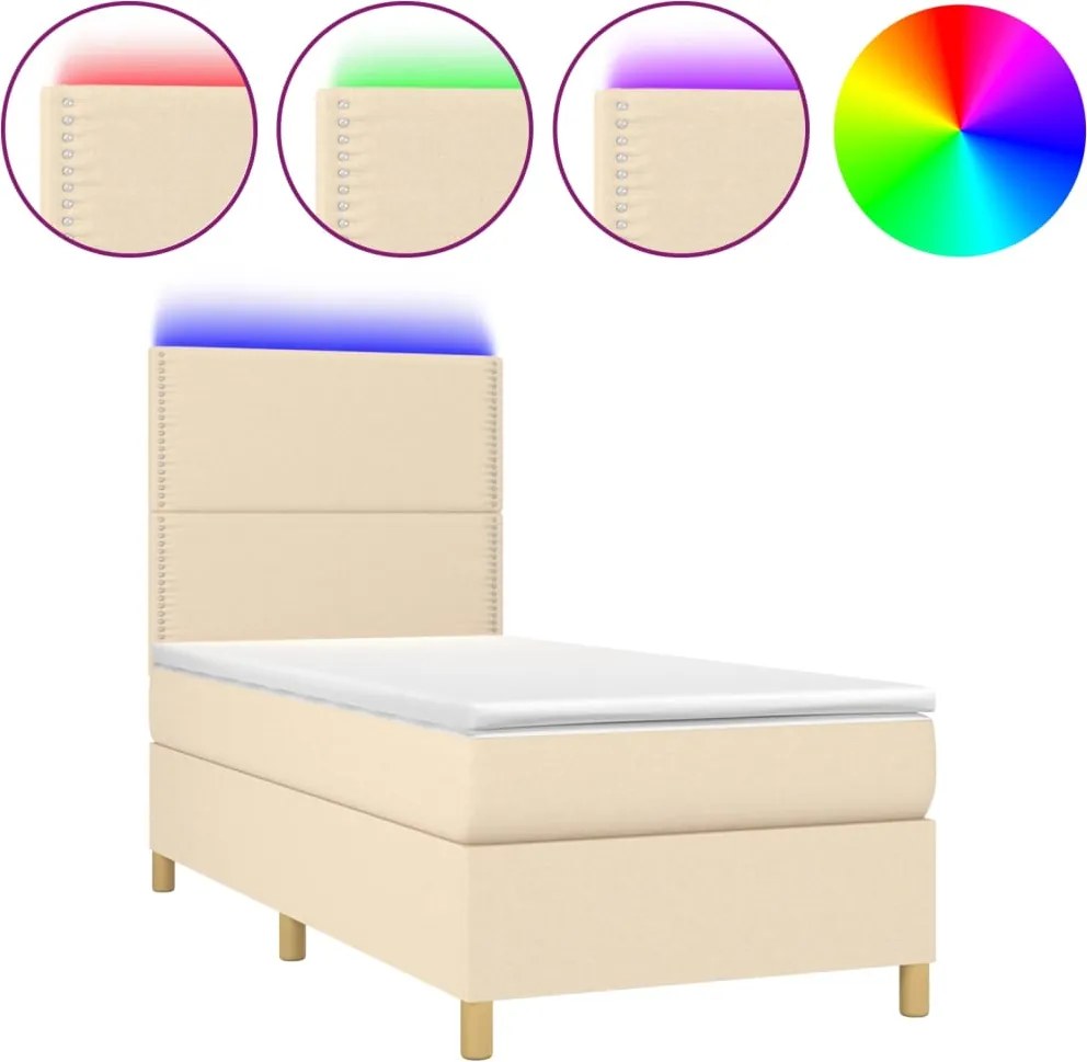 vidaXL krémszínű szövet rugós és LED-es ágy matraccal 90x200 cm