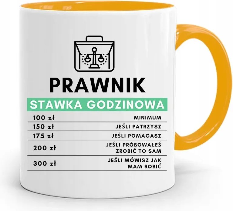 Sárga Bögre Ajándék Ügyvédnek Óradíj fényképes nyomtatással