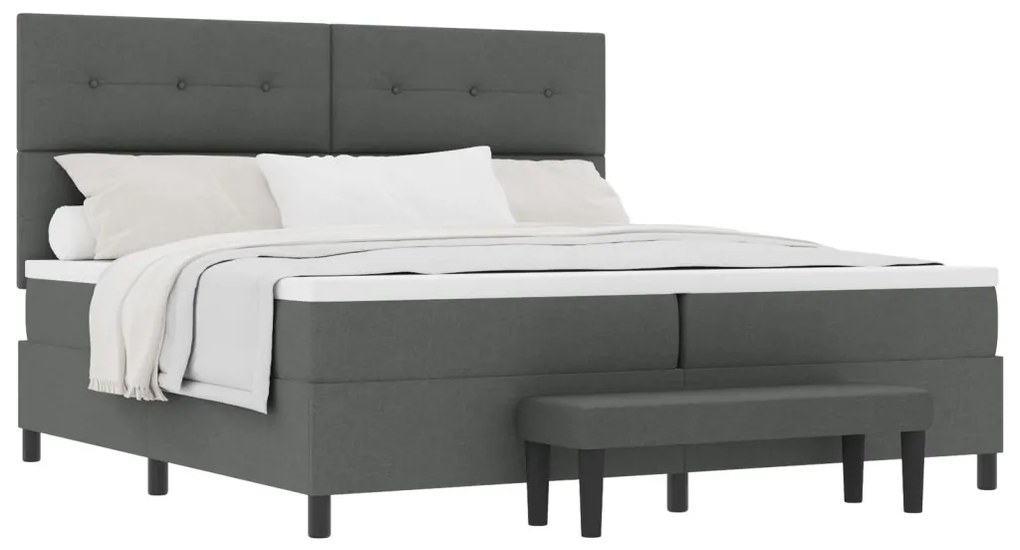 Box Spring Ágy Matraccal és Pad Dark Grey 200x200 cm Szövet