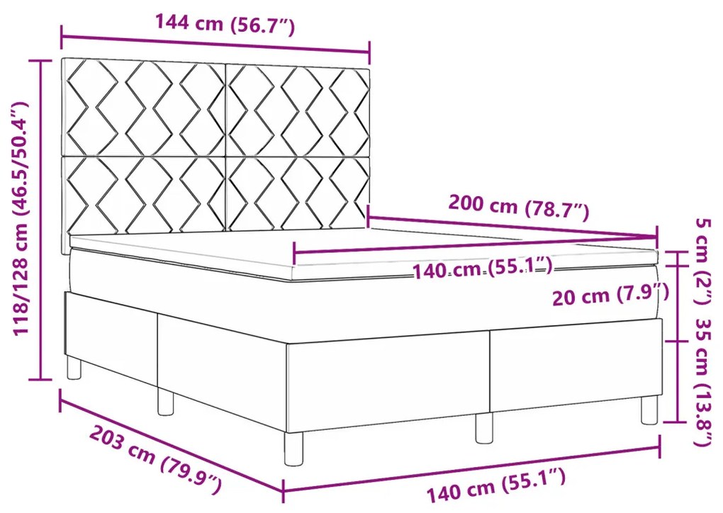 Boxspring Ágy matraccal Rózsaszín 140x200 cm Bársonyos